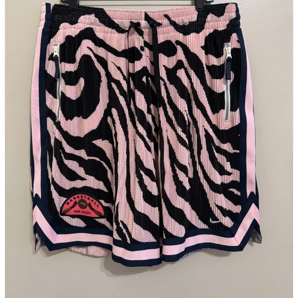 Nike Hoops Dri-FIT Basketball Shorts Mens Large Pink Black Zebra Print Pleated